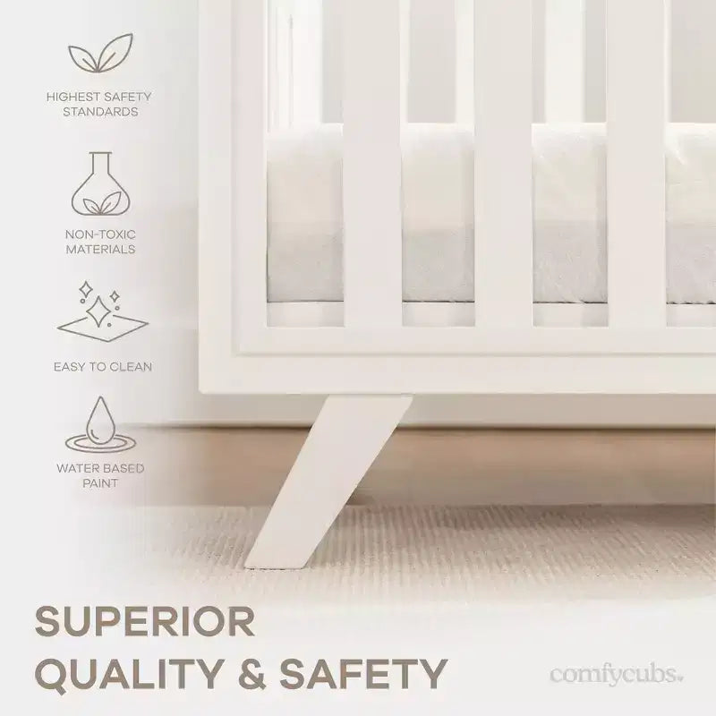 Comfy Cubs Baby Crib for 0 to 3 Years - Adjustable Mattress Height - 80 lbs Capacity Nursery Bed