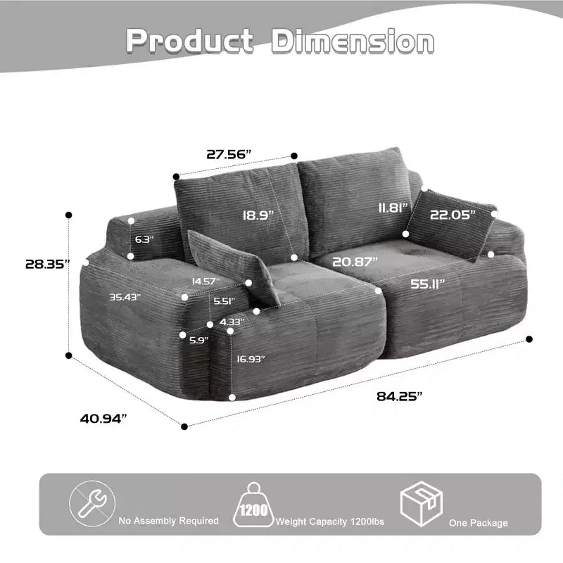 GDFStudio Steinaker Modern 84.25W Corduroy Upholstered Loveseat Sofa
