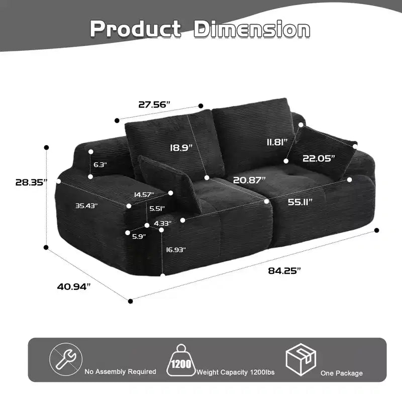 GDFStudio Steinaker Modern 84.25W Corduroy Upholstered Loveseat Sofa