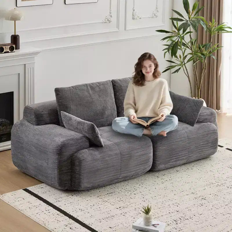 GDFStudio Steinaker Modern 84.25W Corduroy Upholstered Loveseat Sofa