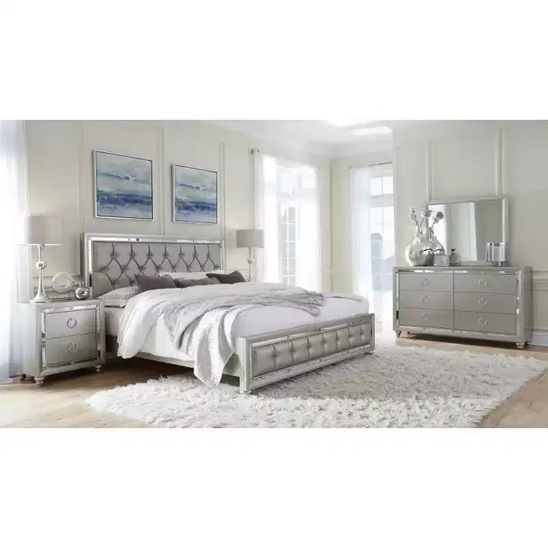 HomeStock 19 in.H Metal Vertical Dressers with 5 - Drawers in Silver Finish