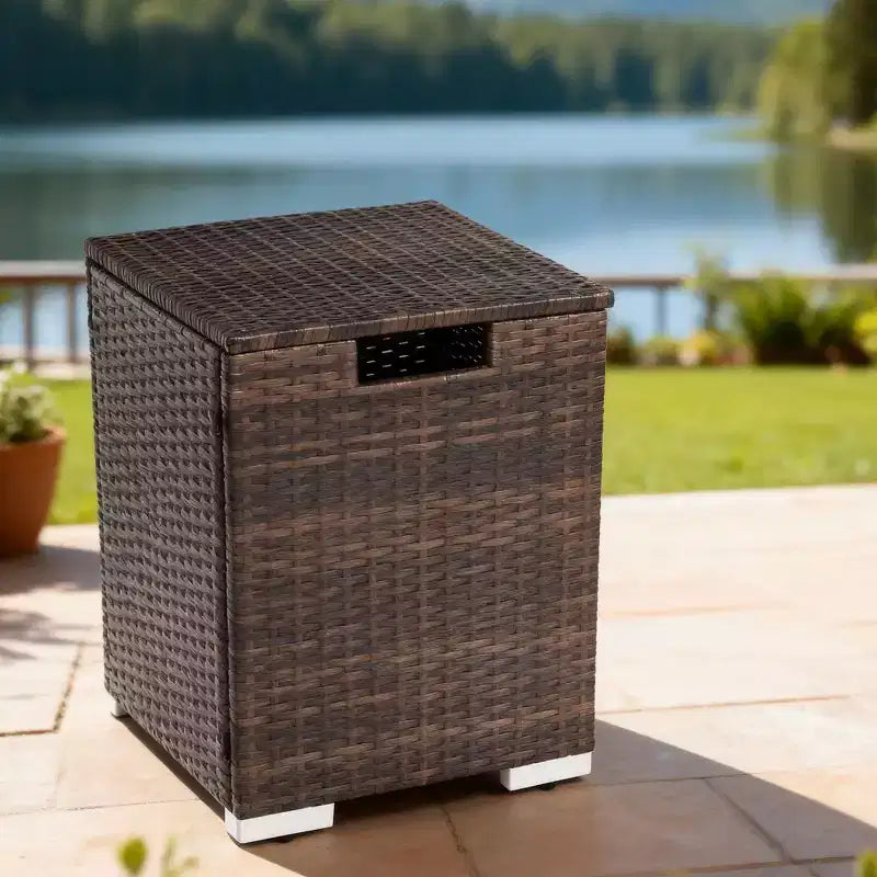Rattan Propane Tank Cover, Outdoor Wicker Gas Bottle Cover, Durable Patio Gas Cylinder Hideaway Table for Garden, Deck, Backyard