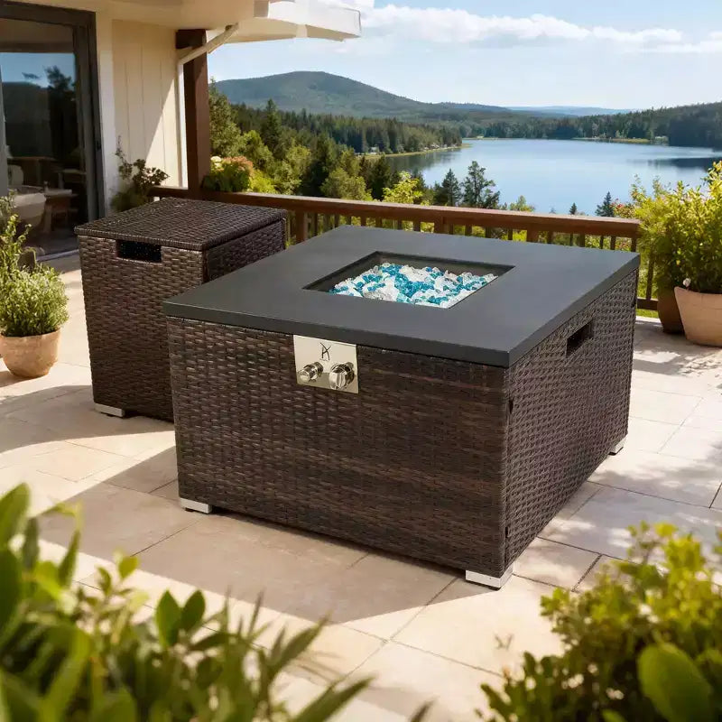 Rattan Propane Tank Cover, Outdoor Wicker Gas Bottle Cover, Durable Patio Gas Cylinder Hideaway Table for Garden, Deck, Backyard