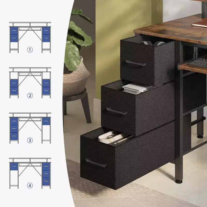 Greenstell Computer Desk with Monitor Shelf, Led Light & Charging Station, Home Office Desk with 4 Storage Drawers & Keyboard Tray