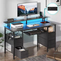 Greenstell Computer Desk with Monitor Shelf, Led Light & Charging Station, Home Office Desk with 4 Storage Drawers & Keyboard Tray