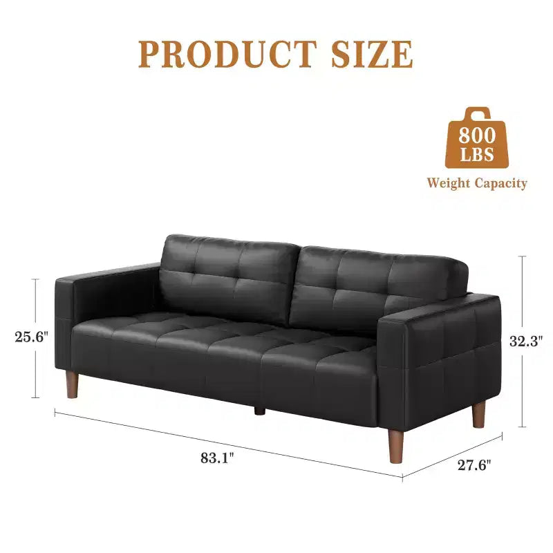 GustoWave Modern 83 Faux Leather 3-Seater Couch with Spring Cushion, Living Room Deep Seats Sofa with 2 Removable Back Cushions