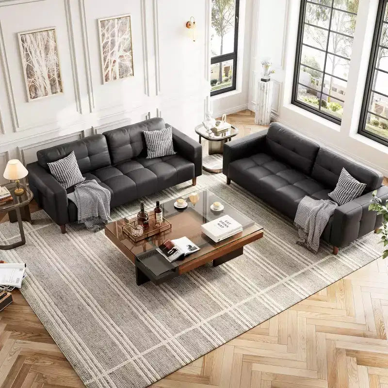 GustoWave Modern 83 Faux Leather 3-Seater Couch with Spring Cushion, Living Room Deep Seats Sofa with 2 Removable Back Cushions