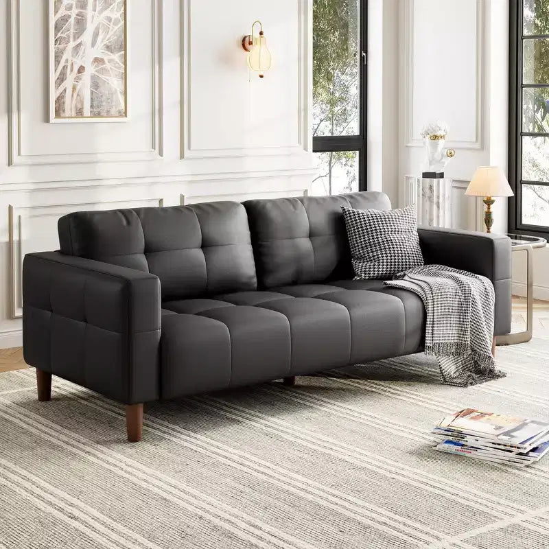 GustoWave Modern 83 Faux Leather 3-Seater Couch with Spring Cushion, Living Room Deep Seats Sofa with 2 Removable Back Cushions