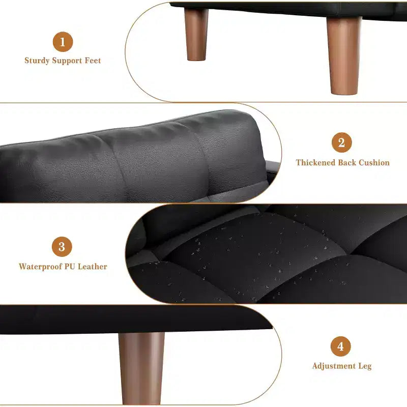 GustoWave Modern 83 Faux Leather 3-Seater Couch with Spring Cushion, Living Room Deep Seats Sofa with 2 Removable Back Cushions