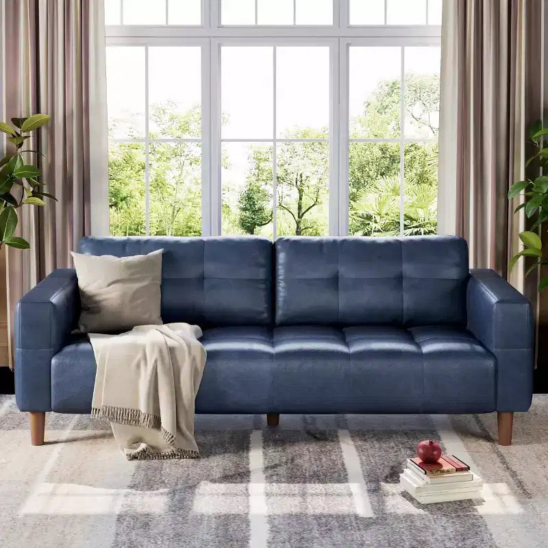 GustoWave Modern 83 Faux Leather 3-Seater Couch with Spring Cushion, Living Room Deep Seats Sofa with 2 Removable Back Cushions