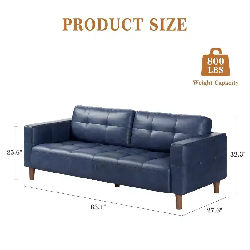 GustoWave Modern 83 Faux Leather 3-Seater Couch with Spring Cushion, Living Room Deep Seats Sofa with 2 Removable Back Cushions