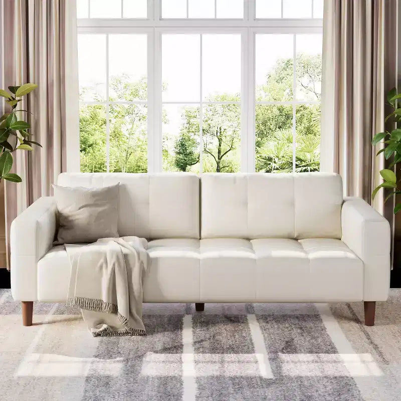 GustoWave Modern 83 Faux Leather 3-Seater Couch with Spring Cushion, Living Room Deep Seats Sofa with 2 Removable Back Cushions