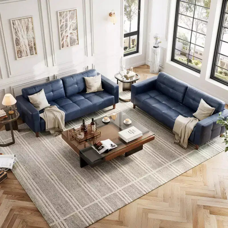 GustoWave Modern 83 Faux Leather 3-Seater Couch with Spring Cushion, Living Room Deep Seats Sofa with 2 Removable Back Cushions