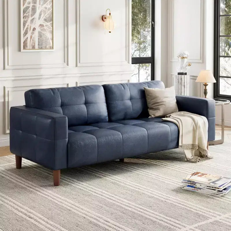 GustoWave Modern 83 Faux Leather 3-Seater Couch with Spring Cushion, Living Room Deep Seats Sofa with 2 Removable Back Cushions