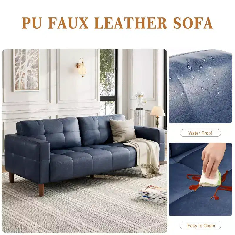 GustoWave Modern 83 Faux Leather 3-Seater Couch with Spring Cushion, Living Room Deep Seats Sofa with 2 Removable Back Cushions