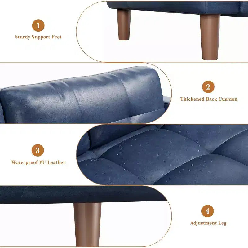 GustoWave Modern 83 Faux Leather 3-Seater Couch with Spring Cushion, Living Room Deep Seats Sofa with 2 Removable Back Cushions
