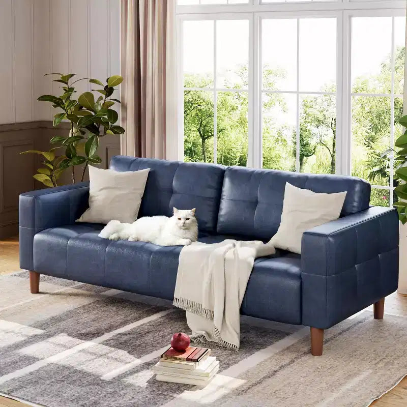 GustoWave Modern 83 Faux Leather 3-Seater Couch with Spring Cushion, Living Room Deep Seats Sofa with 2 Removable Back Cushions