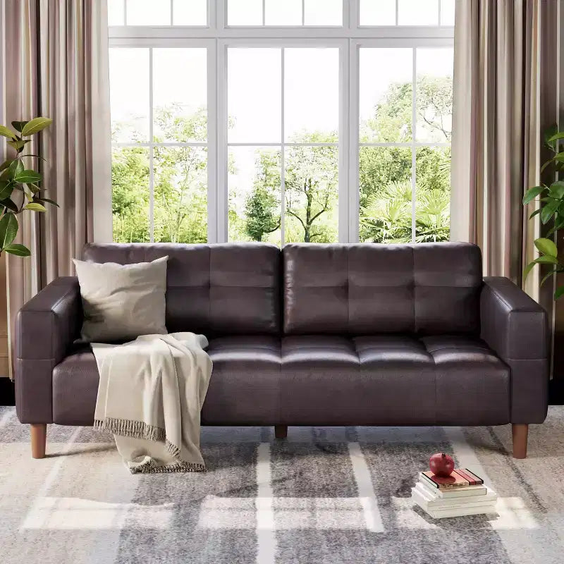 GustoWave Modern 83 Faux Leather 3-Seater Couch with Spring Cushion, Living Room Deep Seats Sofa with 2 Removable Back Cushions