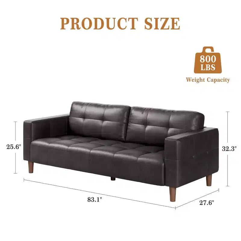 GustoWave Modern 83 Faux Leather 3-Seater Couch with Spring Cushion, Living Room Deep Seats Sofa with 2 Removable Back Cushions
