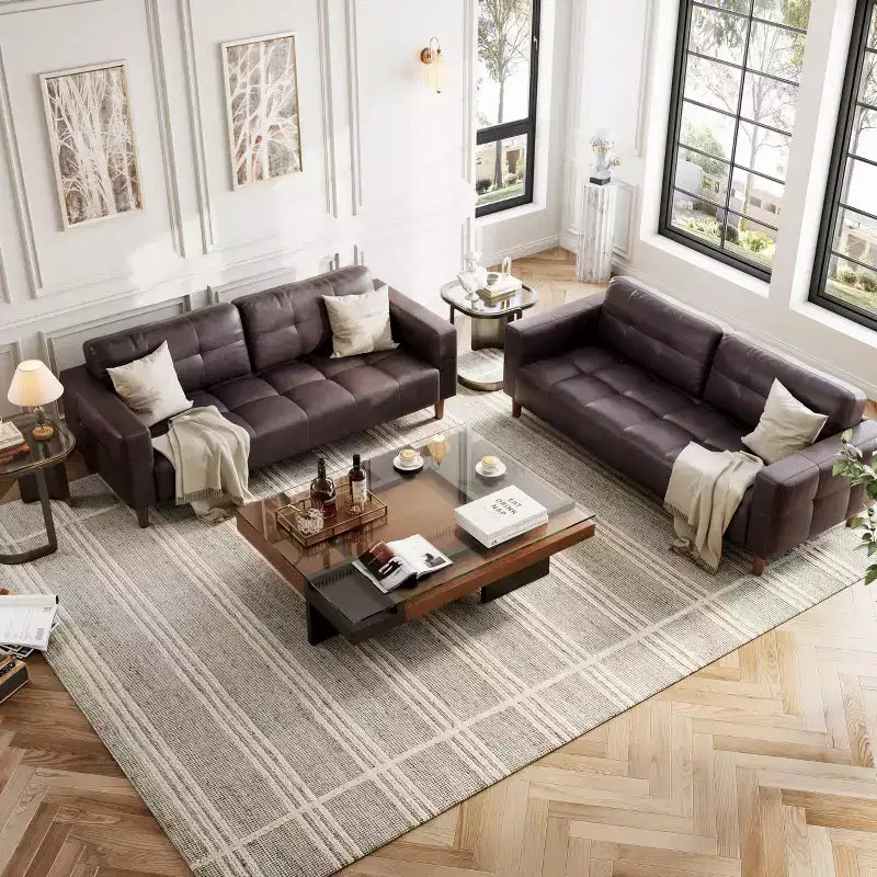GustoWave Modern 83 Faux Leather 3-Seater Couch with Spring Cushion, Living Room Deep Seats Sofa with 2 Removable Back Cushions