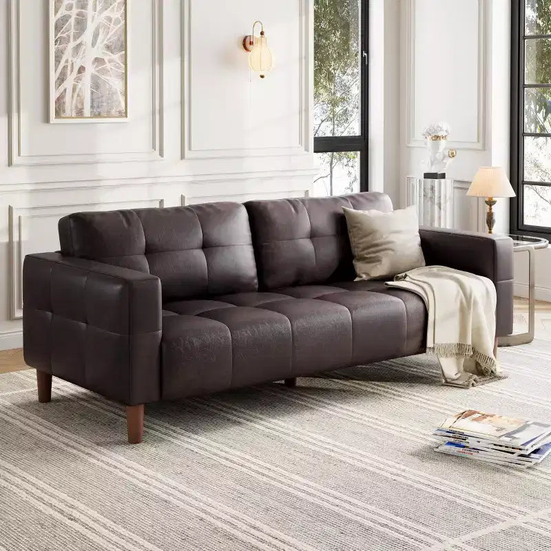 GustoWave Modern 83 Faux Leather 3-Seater Couch with Spring Cushion, Living Room Deep Seats Sofa with 2 Removable Back Cushions