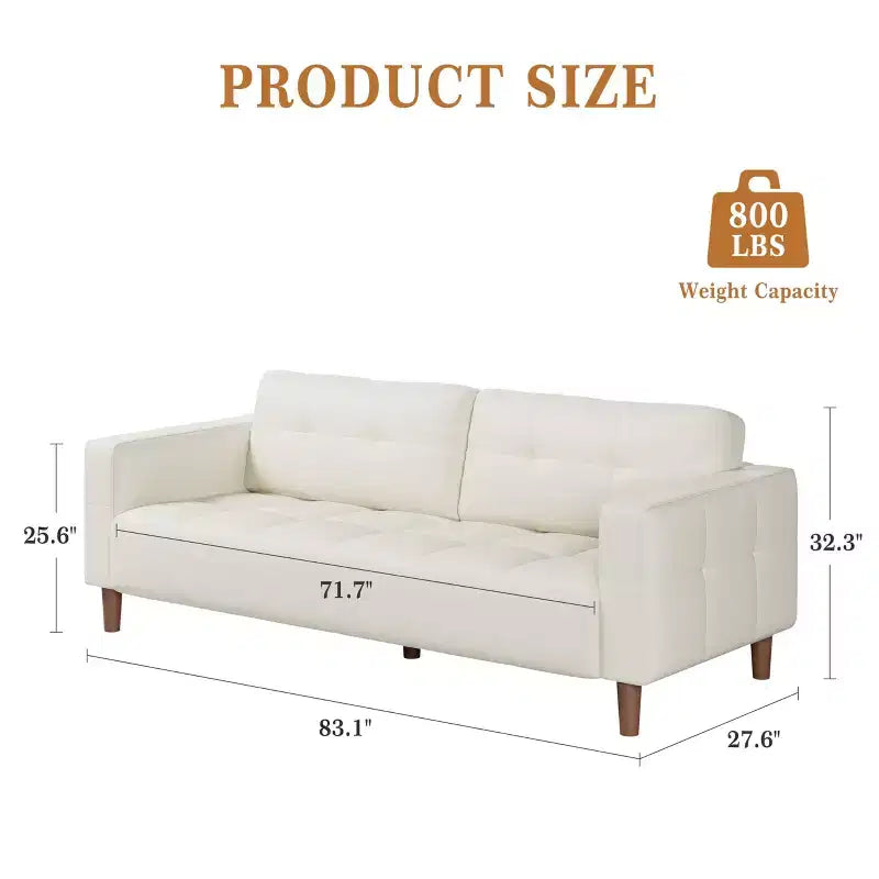 GustoWave Modern 83 Faux Leather 3-Seater Couch with Spring Cushion, Living Room Deep Seats Sofa with 2 Removable Back Cushions
