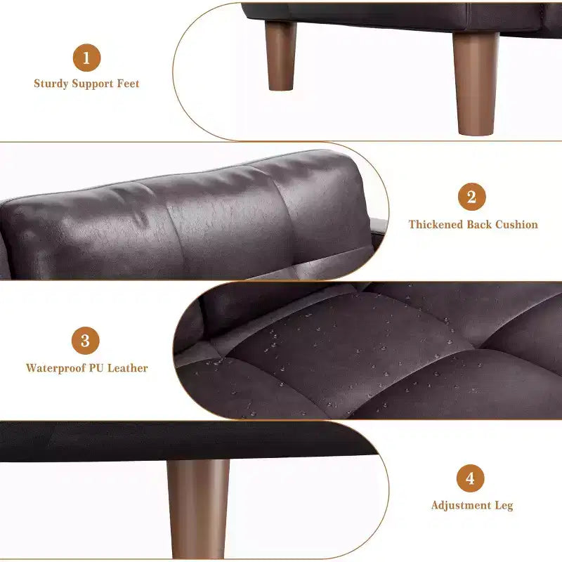 GustoWave Modern 83 Faux Leather 3-Seater Couch with Spring Cushion, Living Room Deep Seats Sofa with 2 Removable Back Cushions