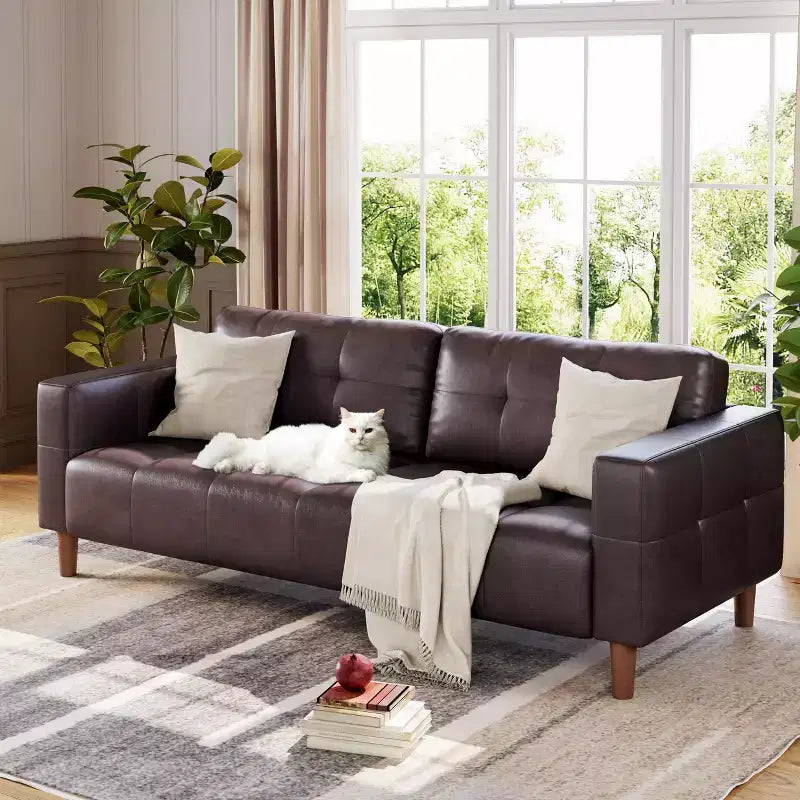 GustoWave Modern 83 Faux Leather 3-Seater Couch with Spring Cushion, Living Room Deep Seats Sofa with 2 Removable Back Cushions