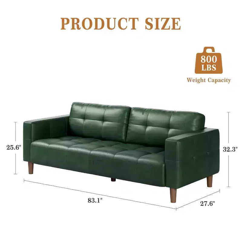 GustoWave Modern 83 Faux Leather 3-Seater Couch with Spring Cushion, Living Room Deep Seats Sofa with 2 Removable Back Cushions