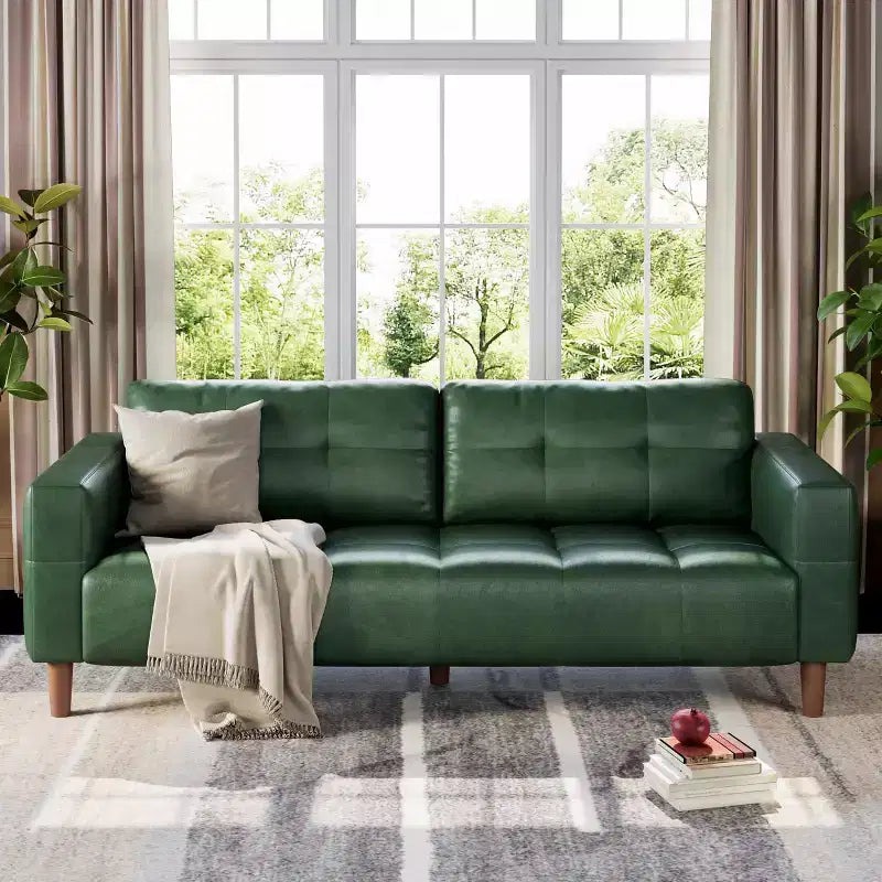 GustoWave Modern 83 Faux Leather 3-Seater Couch with Spring Cushion, Living Room Deep Seats Sofa with 2 Removable Back Cushions