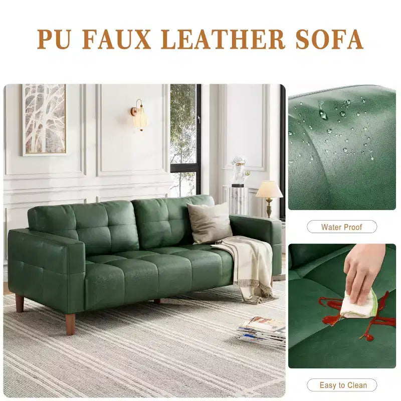 GustoWave Modern 83 Faux Leather 3-Seater Couch with Spring Cushion, Living Room Deep Seats Sofa with 2 Removable Back Cushions