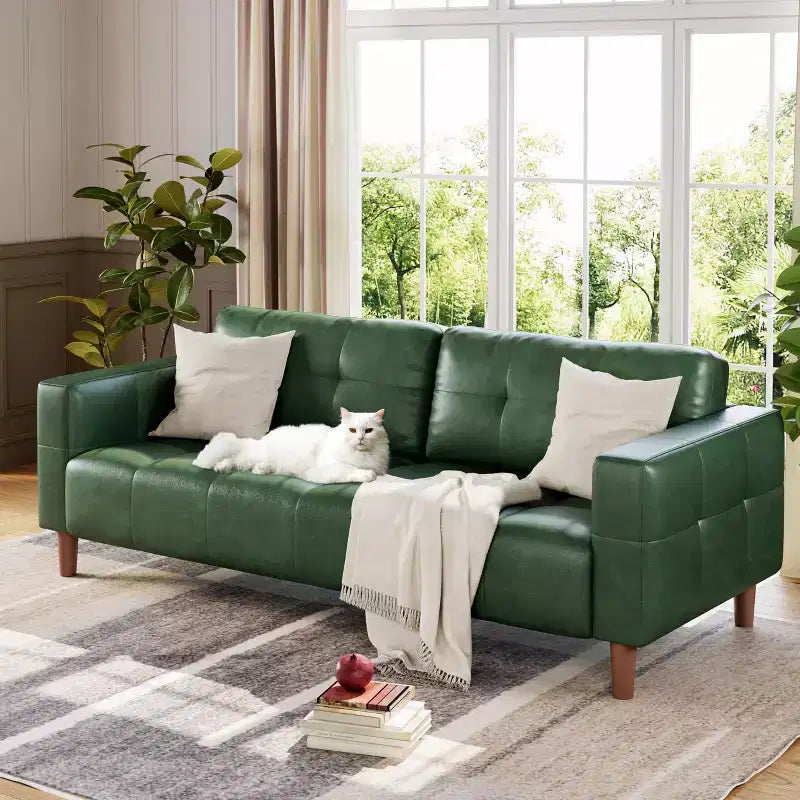 GustoWave Modern 83 Faux Leather 3-Seater Couch with Spring Cushion, Living Room Deep Seats Sofa with 2 Removable Back Cushions