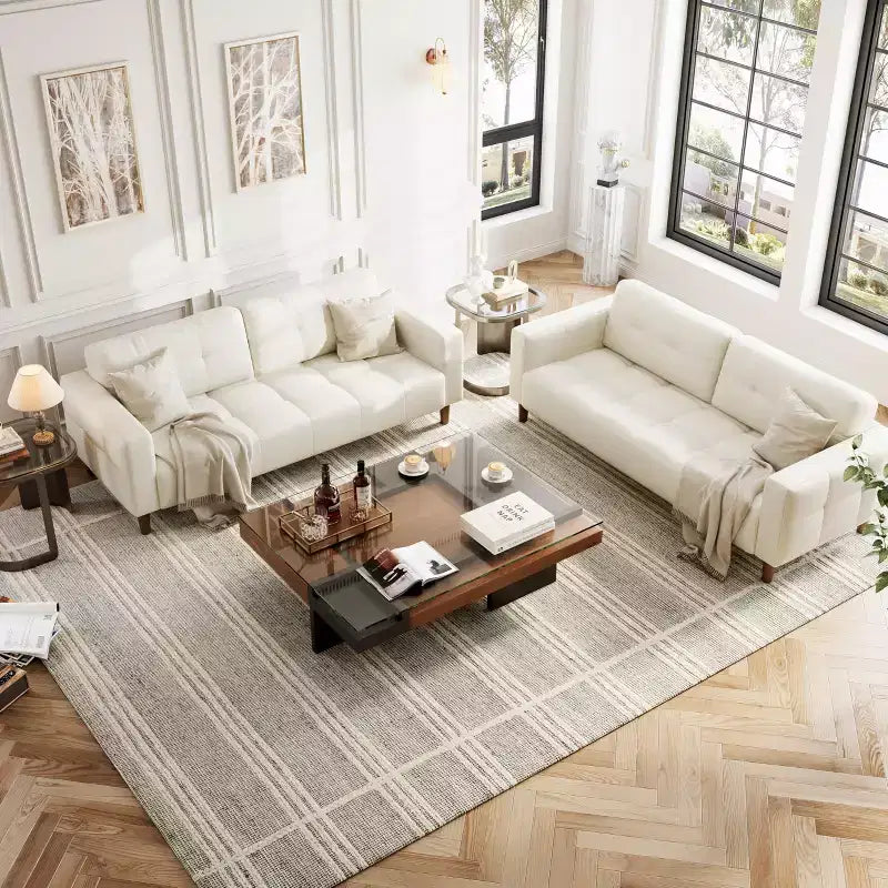GustoWave Modern 83 Faux Leather 3-Seater Couch with Spring Cushion, Living Room Deep Seats Sofa with 2 Removable Back Cushions
