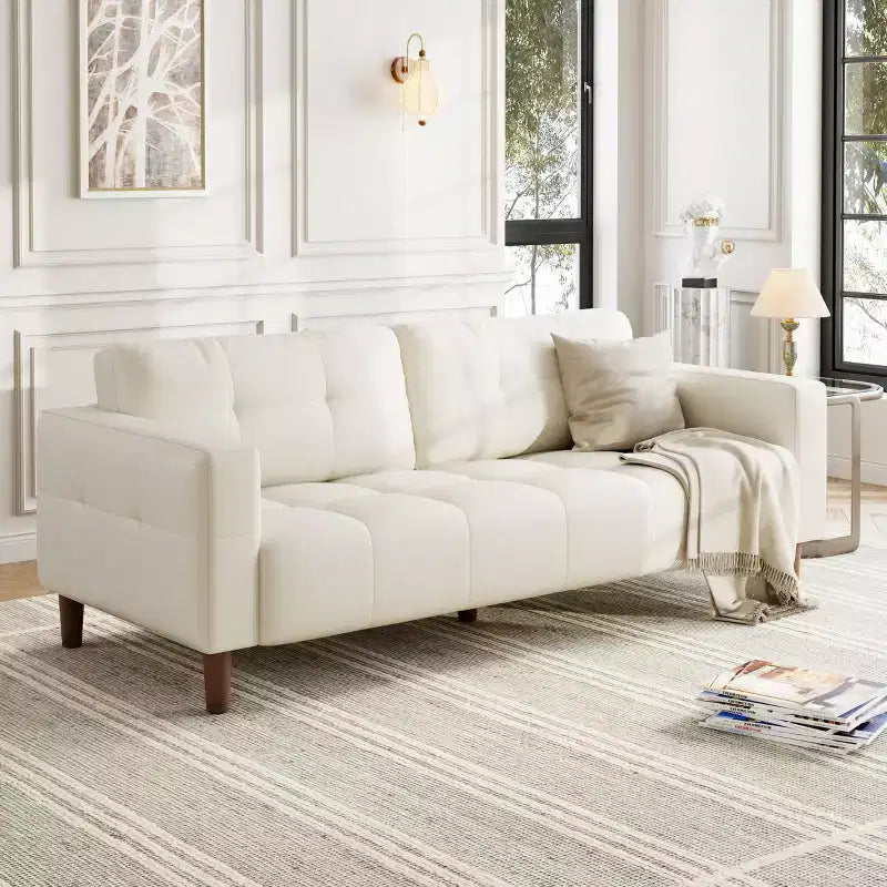 GustoWave Modern 83 Faux Leather 3-Seater Couch with Spring Cushion, Living Room Deep Seats Sofa with 2 Removable Back Cushions