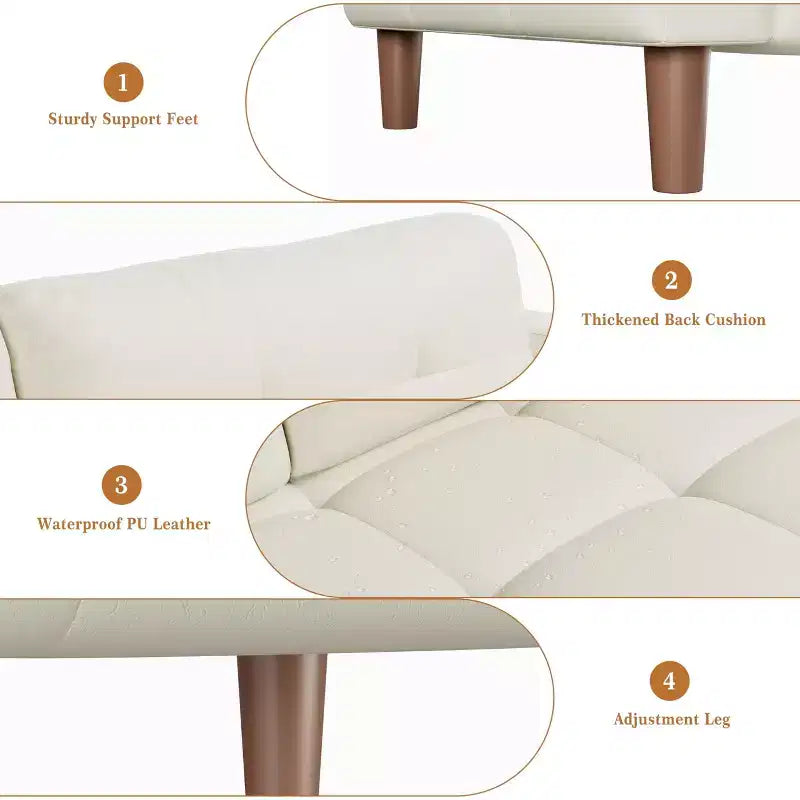 GustoWave Modern 83 Faux Leather 3-Seater Couch with Spring Cushion, Living Room Deep Seats Sofa with 2 Removable Back Cushions