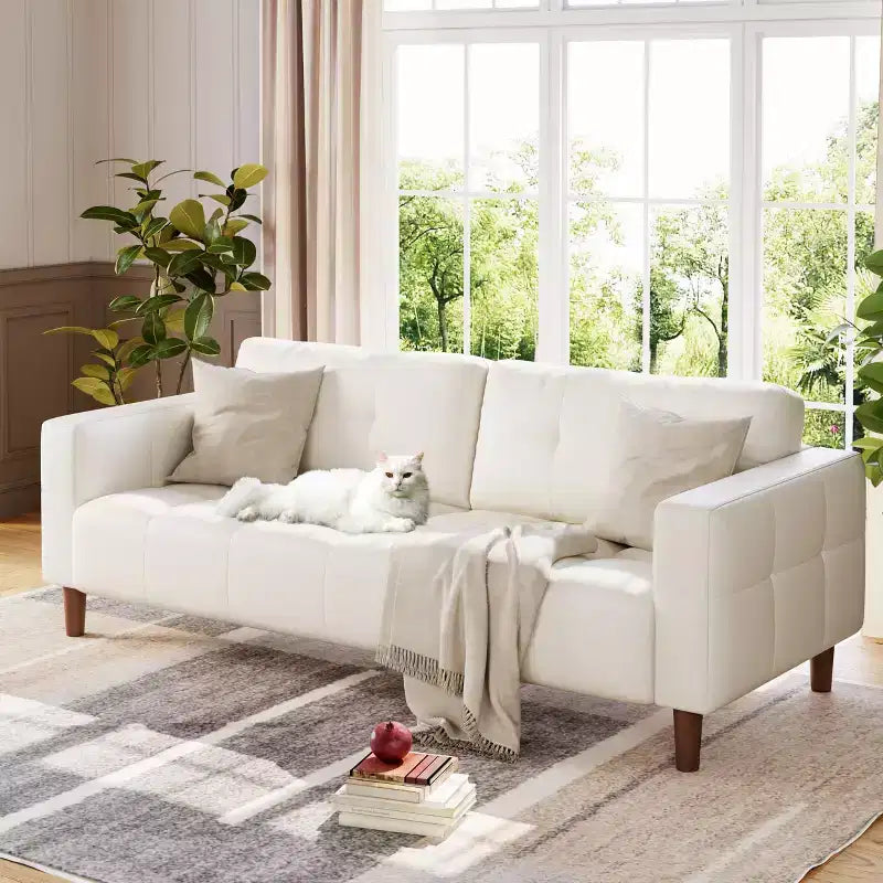 GustoWave Modern 83 Faux Leather 3-Seater Couch with Spring Cushion, Living Room Deep Seats Sofa with 2 Removable Back Cushions