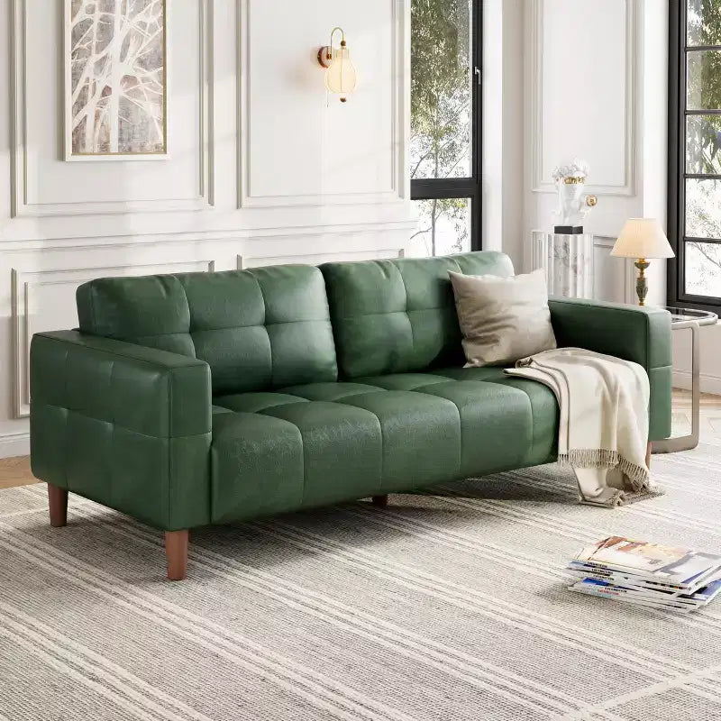 GustoWave Modern 83 Faux Leather 3-Seater Couch with Spring Cushion, Living Room Deep Seats Sofa with 2 Removable Back Cushions