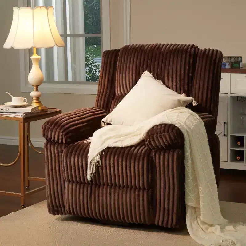 Manual Recliner Sofa, Corduroy Recliner Chair, Adjustable Recliner, Pillow Top Arms, Thick Padding, 400LBS Capacity, for Bedroom, Home Theater