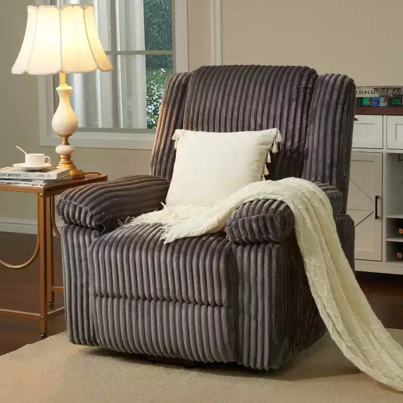 Manual Recliner Sofa, Corduroy Recliner Chair, Adjustable Recliner, Pillow Top Arms, Thick Padding, 400LBS Capacity, for Bedroom, Home Theater