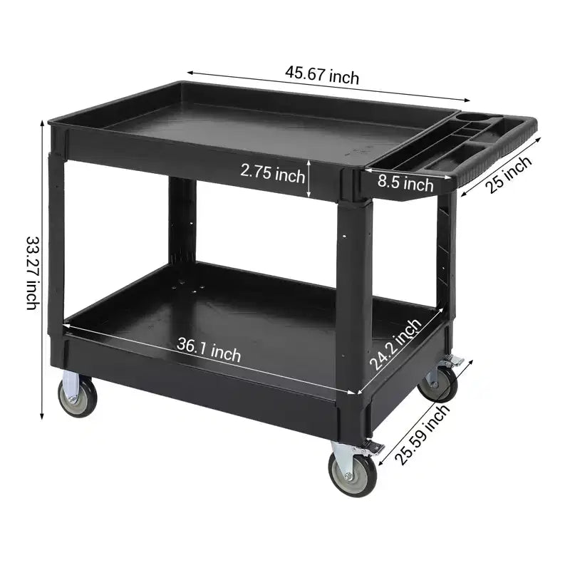 Cart, Multi-purpose Service Cart, 2-Tier Plastic Rolling Utility Cart with 360 Swivel Wheels, 500-pound Heavy Duty for Kitchen, Warehouse, Garage