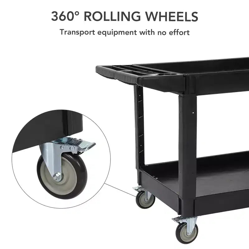 Cart, Multi-purpose Service Cart, 2-Tier Plastic Rolling Utility Cart with 360 Swivel Wheels, 500-pound Heavy Duty for Kitchen, Warehouse, Garage