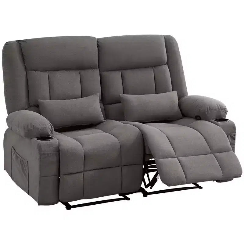 AndMakers 61.81 in. Wide Pillow Top Arm Fabric Rectangle Reclining Sofa with Cupholders