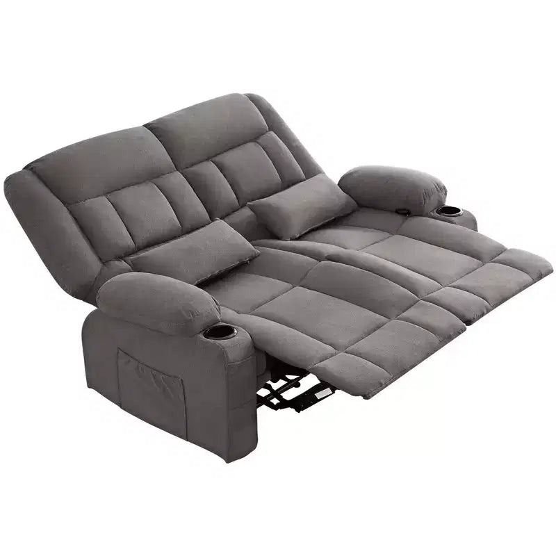 AndMakers 61.81 in. Wide Pillow Top Arm Fabric Rectangle Reclining Sofa with Cupholders