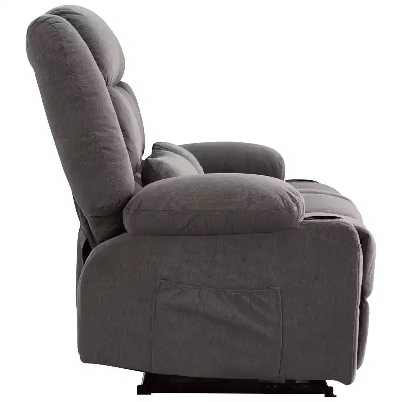 AndMakers 61.81 in. Wide Pillow Top Arm Fabric Rectangle Reclining Sofa with Cupholders