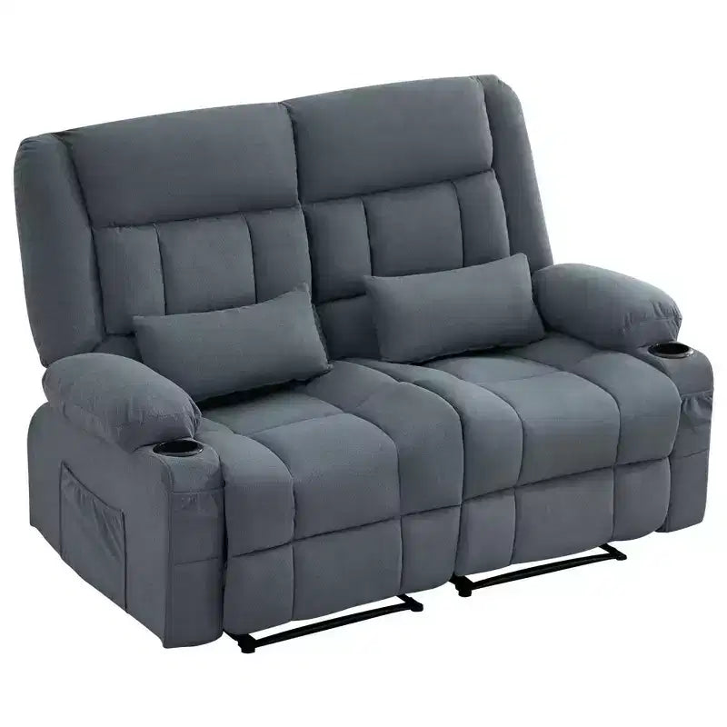 AndMakers 61.81 in. Wide Pillow Top Arm Fabric Rectangle Reclining Sofa with Cupholders