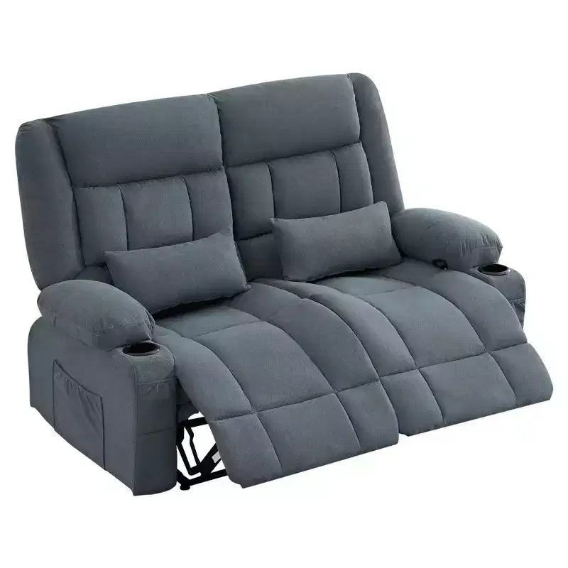 AndMakers 61.81 in. Wide Pillow Top Arm Fabric Rectangle Reclining Sofa with Cupholders