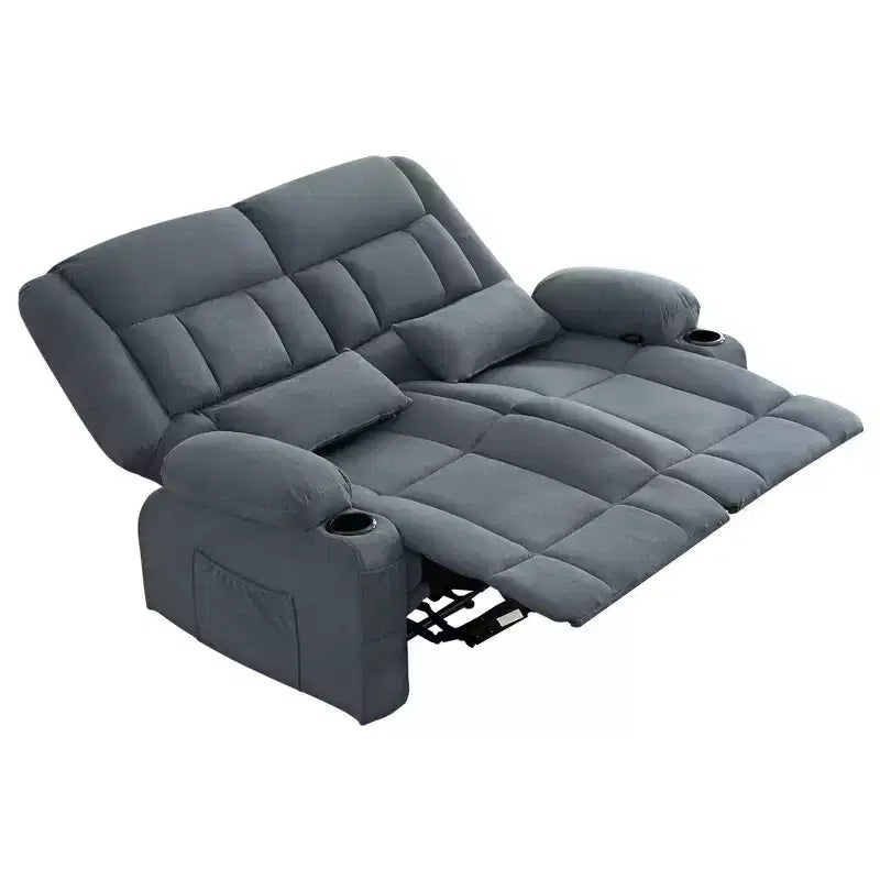 AndMakers 61.81 in. Wide Pillow Top Arm Fabric Rectangle Reclining Sofa with Cupholders