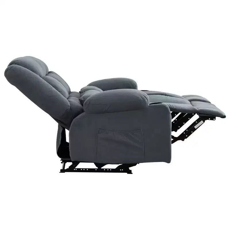 AndMakers 61.81 in. Wide Pillow Top Arm Fabric Rectangle Reclining Sofa with Cupholders