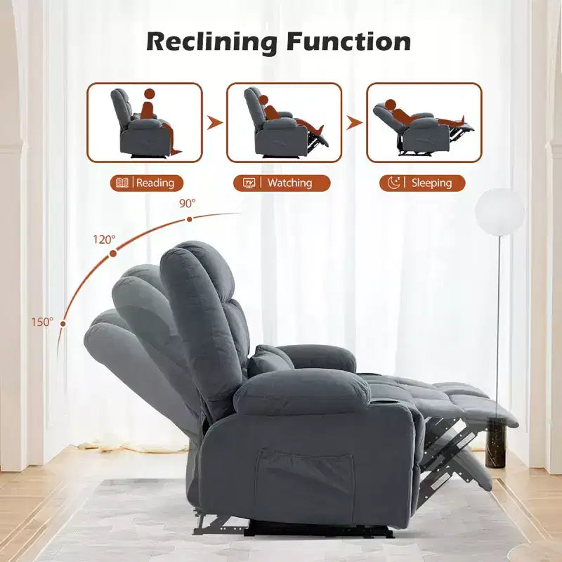 AndMakers 61.81 in. Wide Pillow Top Arm Fabric Rectangle Reclining Sofa with Cupholders