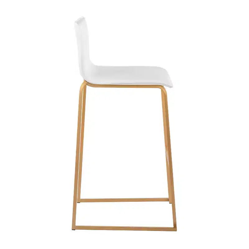 LumiSource Set of 2 Mara Upholstered Barstools White/Gold: Faux Leather, Steel Frame, Fixed Height